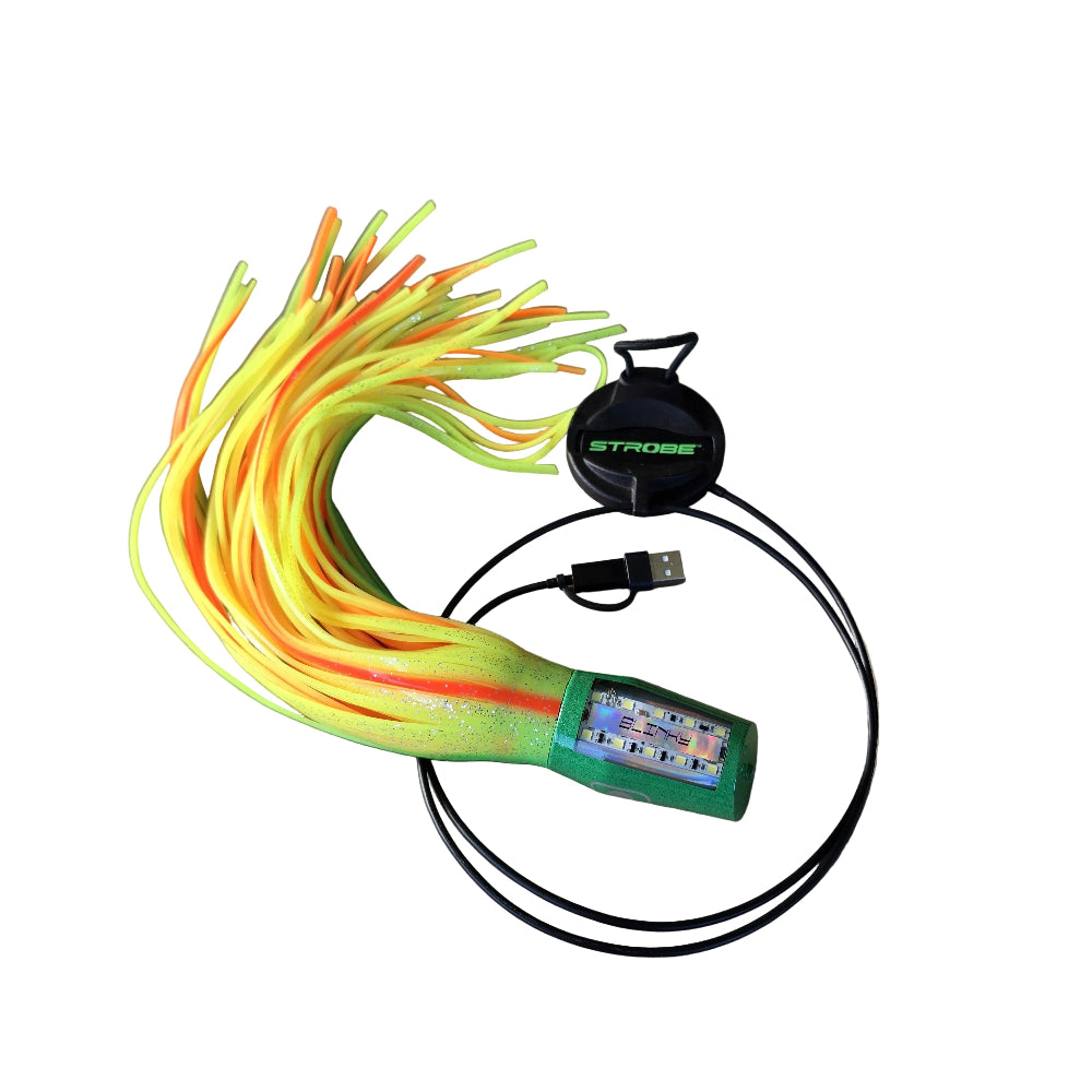 Strobe rechargeable game lure by Glowbite with wireless charger