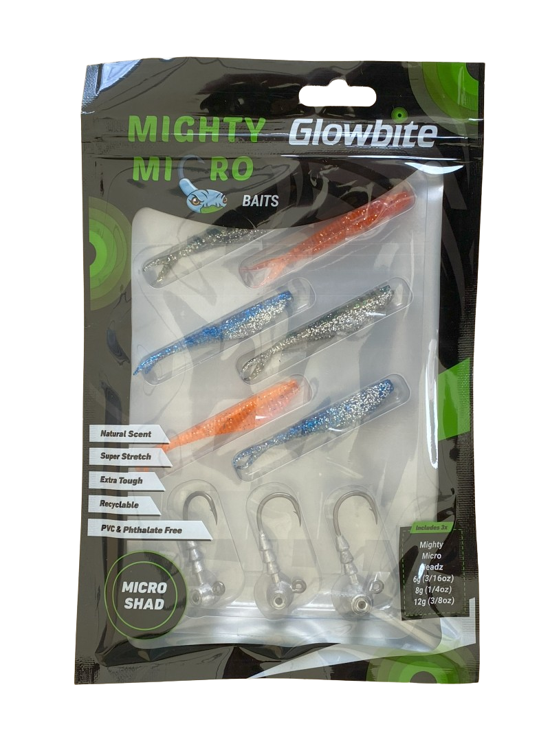 Micro soft bait pack includes 3 different jig head weights